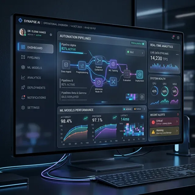 AI dashboard interface showing automation tools